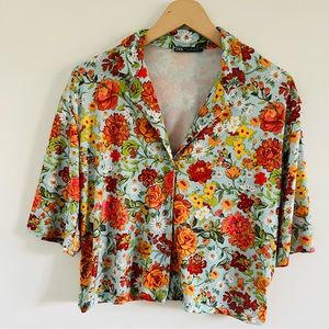 Zara Floral Button Down Top